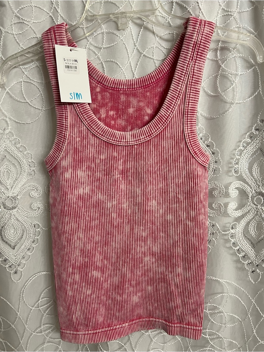 Ribbed Pink Tank Top - Tie-Dye Wash